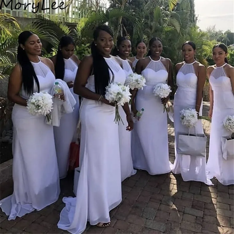 

African Bridesmaid Dresses Halter Floor Length Mermaid Chiffon Bridesmaid Dresses Zipper Back Wedding Party Bridesmaid Dresses