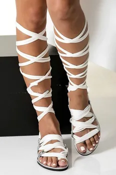 

Women Gladiator Cross Tied Flat Summer Sandals Ladies Casual Open Toe Knee High Shoes Plus Size Ladies Fashion 362