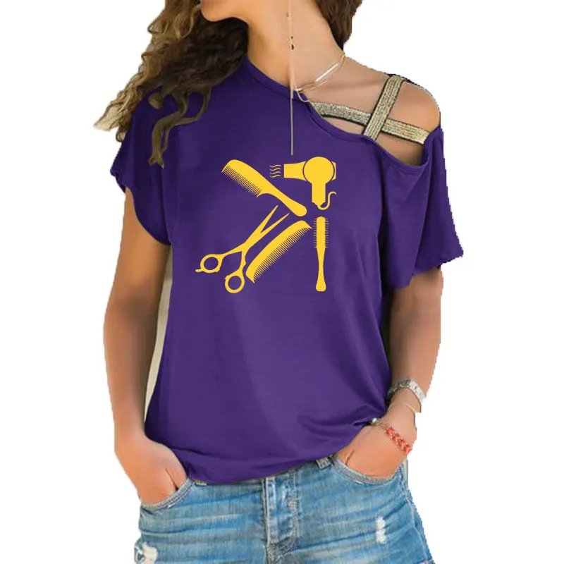 New Art Hair salon Tee Shirt Hairstyle Barber Shirt funny women tumblr fashion new Irregular Skew Cross Bandage style tee tops