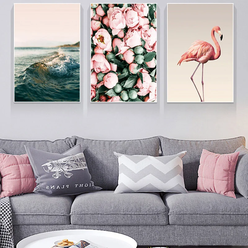 Pink-Flamingo-Flower-Nordic-Seaview-Poster-Canvas-Wall-Art-Prints-Painting-Home-Decorative-Pictures-for-Living