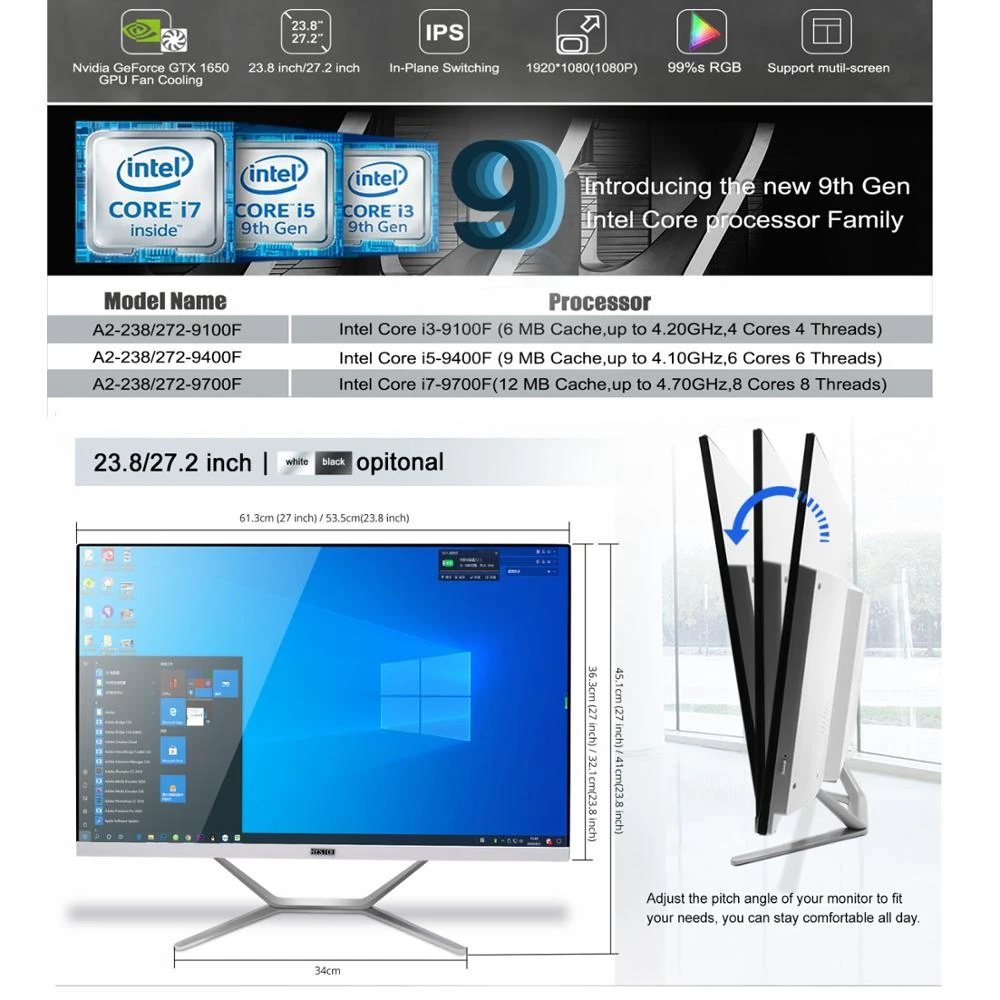 27 Inch White Gaming All In One Desktop Computer Intel 8 Core I7 9700f I5 I3 Ddr4 With Nvidia Gtx1050ti 4g For Pc Gamer Desktops Aliexpress