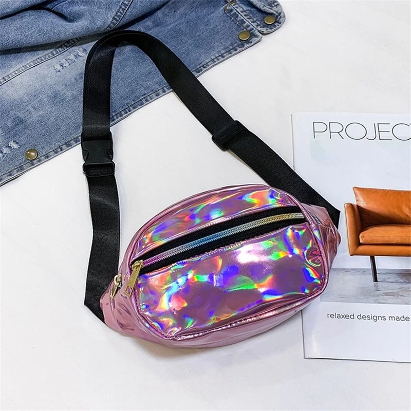 Riñonera holográfica mujer, bolso con cinturón ajustable, - AliExpress