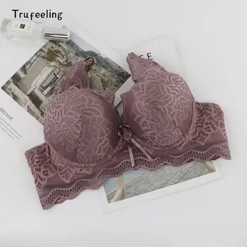 

Trufeeling Sexy Lace Bra Plus Size C Cup Underwire Gather Adjustment Plunge Lingerie Full Coverage Bras for Women Underwear