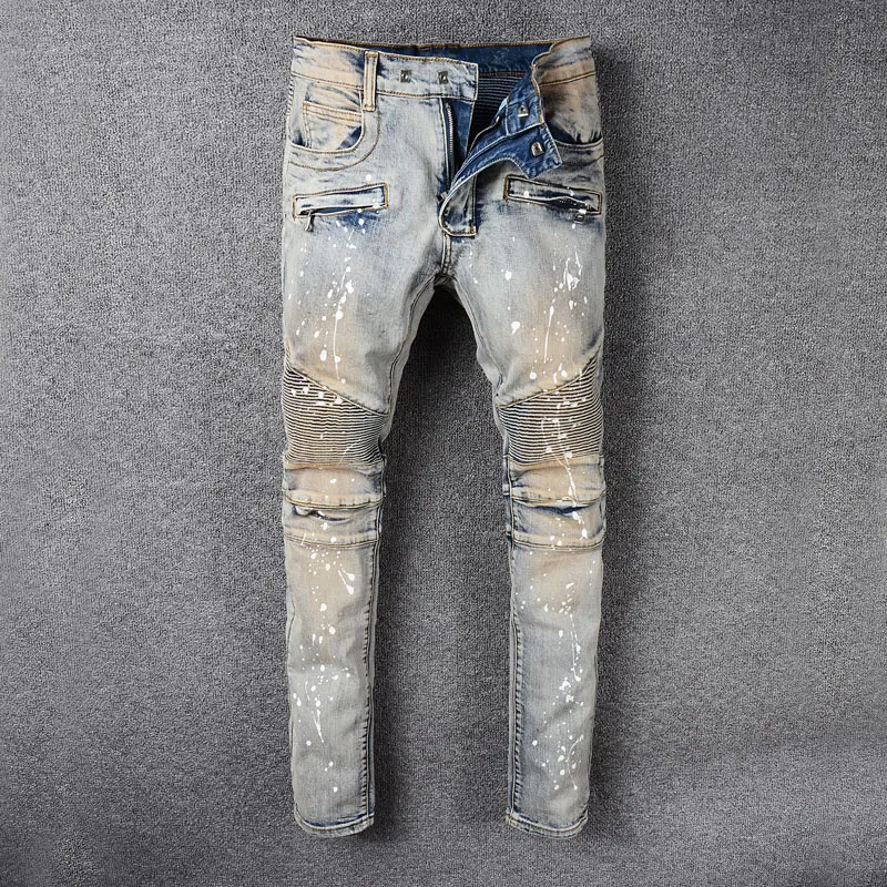 Dirty Paint Biker Jeans Men 
