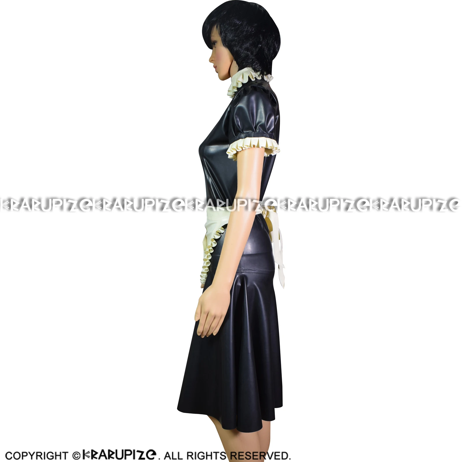 Сексуальное латексное платье во французском стиле горничной с карманами на