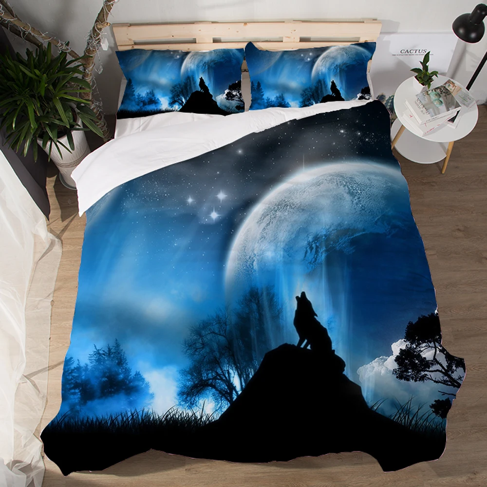 3D Wolf bedding sets cartoon duvet cover sets blue luxury animal quilt cover single twin full queen king fashion bedclothes