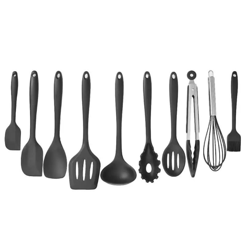 10Pcs Black С антипригарным покрытием шпатель Силиконовая Термостойкая ручка Тернер кухонная лопатка инструмент - Цвет: 10Pcs Black
