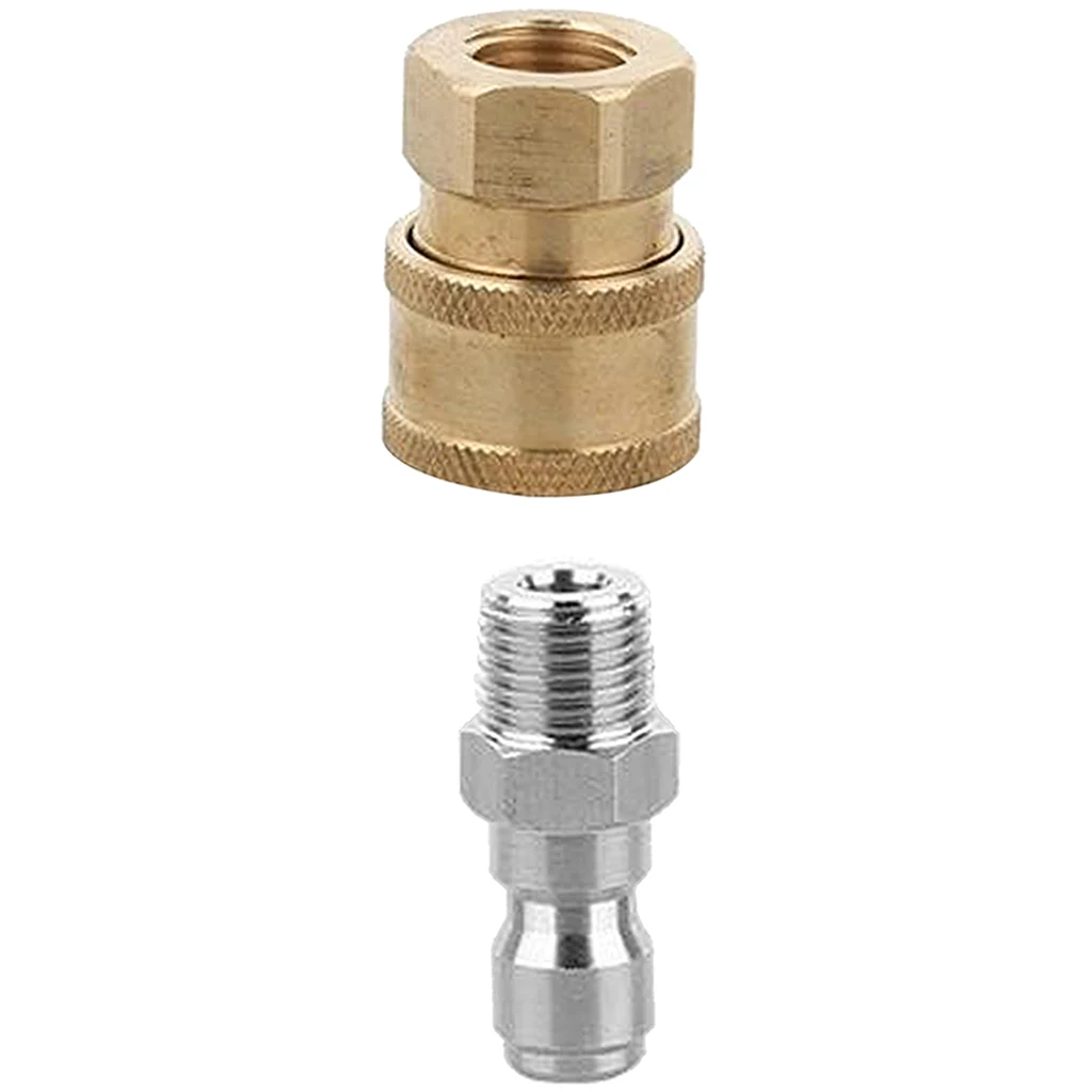 2pcs Garden Hose Quick Connector 1/4 Inch Brass & Stainless Easy Connect Fitting Male and Female Set