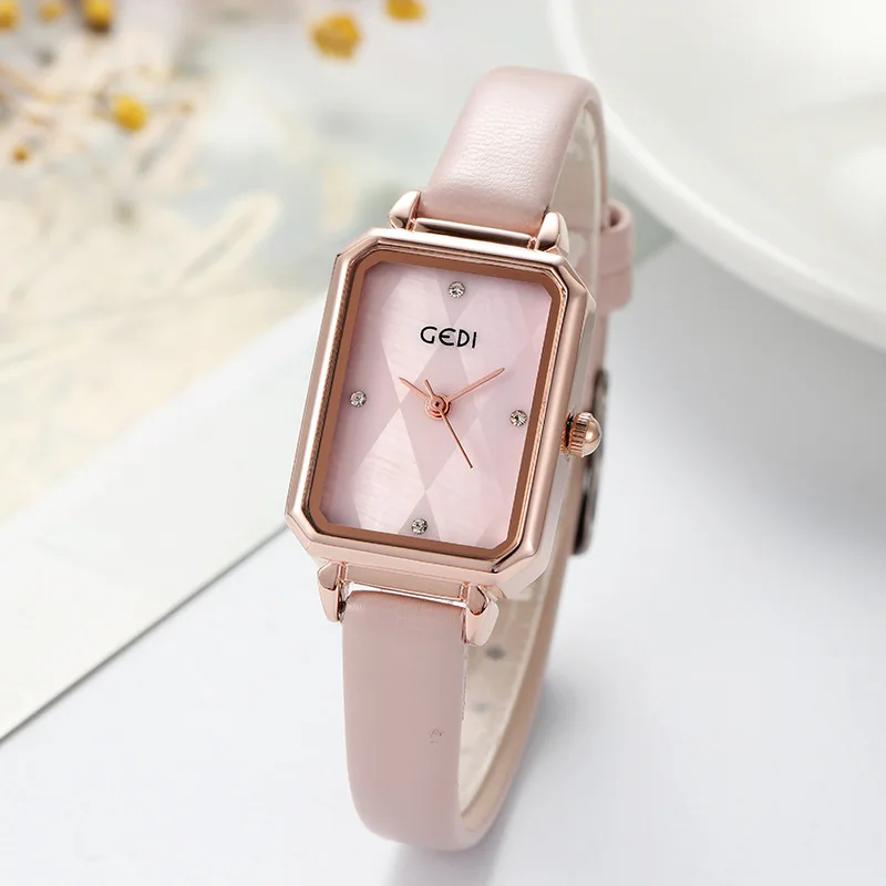 

GEDI Leather Band Womens Watches Fashion Personality Rectangular Dial Casual Water Resistant Ladies Watch Luxury Reloj Mujer