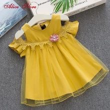 Alice/детское летнее платье хлопковая одежда с цветочным рисунком для маленьких девочек кружевные платья с открытыми плечами детская однотонная Милая сетчатая одежда