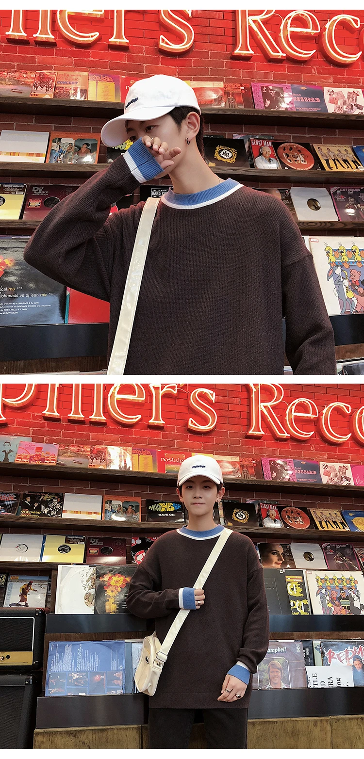 Мужские свитера осень/зима новые тонкие и глиняные свитера свободные круглые шеи повседневная индивидуальная одежда для молодых мужчин