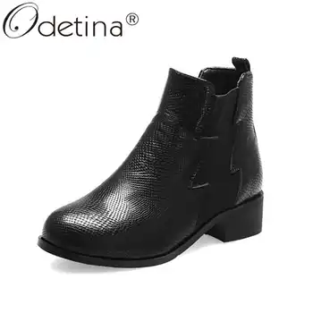 

Odetina Women Fashion Block Mid Heel Round Toe Ankle Boots Ladies New Winter Slip On Mixed Colors Keep Warm Chelsae Short Boots