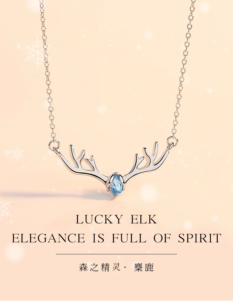 

Fine Silver S925 Necklace Women's Fine Silver Elk Horn Choker Korean-style Pendant Students MORI Series Simple Best Friend Gift