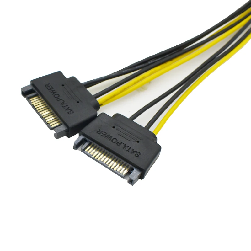 Lingable Dual SATA 15pin Male to PCI-E 8 Pin (6+2) Male Graphic Video Card Power Supply Cable 20CM for Bitcoin Miner Mining 20cm