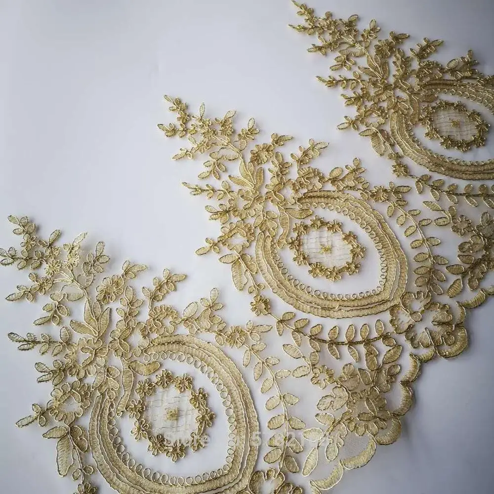 Light Gold Silver Mesh Lace Trim Embroidery Lace Fabric 1Yard/30cm