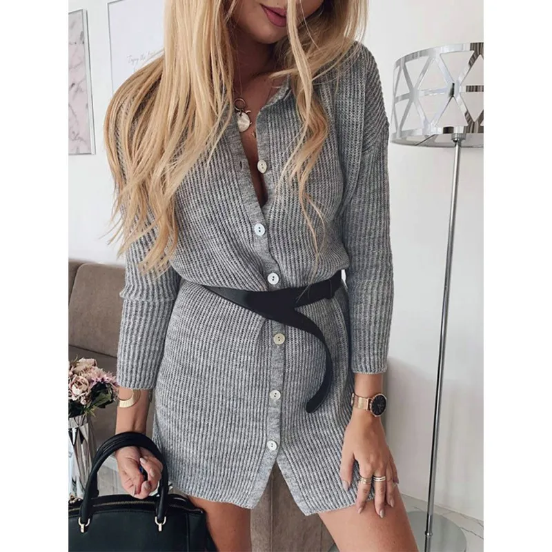 

Women Autumn Winter Warm Knitted Sweater Fashion Button Solid Color Long Cardigan Female Long Sleeve Casual Loose Sweaters