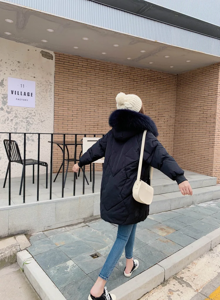 Южная Корея Dongdaemun X2 пуховик Для женщин средней длины стиль корейско-Стиль Толстая записная книжка С ПЕРЕПЛЕТОМ с подходит большой меховой воротник вне сезона
