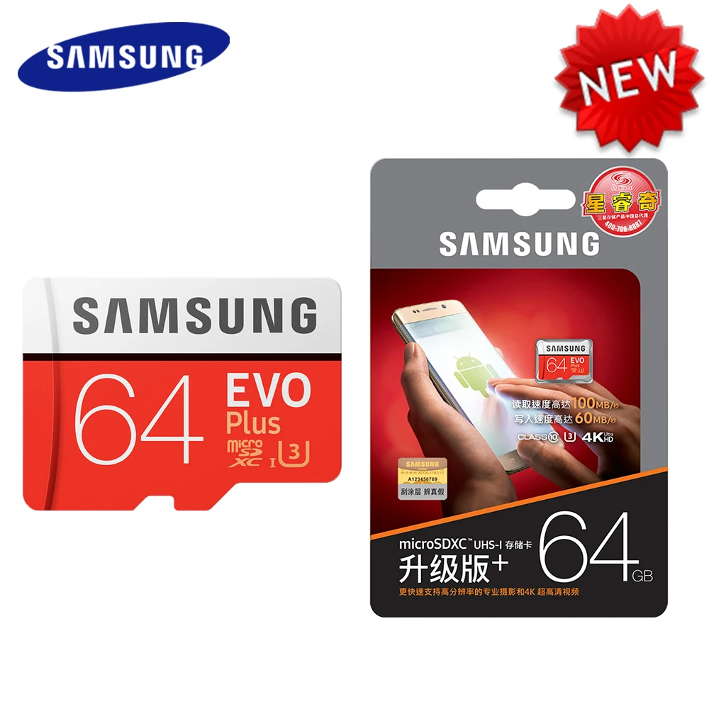 Оригинальная карта памяти SAMSUNG EVO Plus, 64 ГБ U3 EVO+ 128 ГБ, 256 ГБ, класс 10, карта Micro SD, 32 ГБ, 16 ГБ, microSD, UHS-I, U1, tf-карта