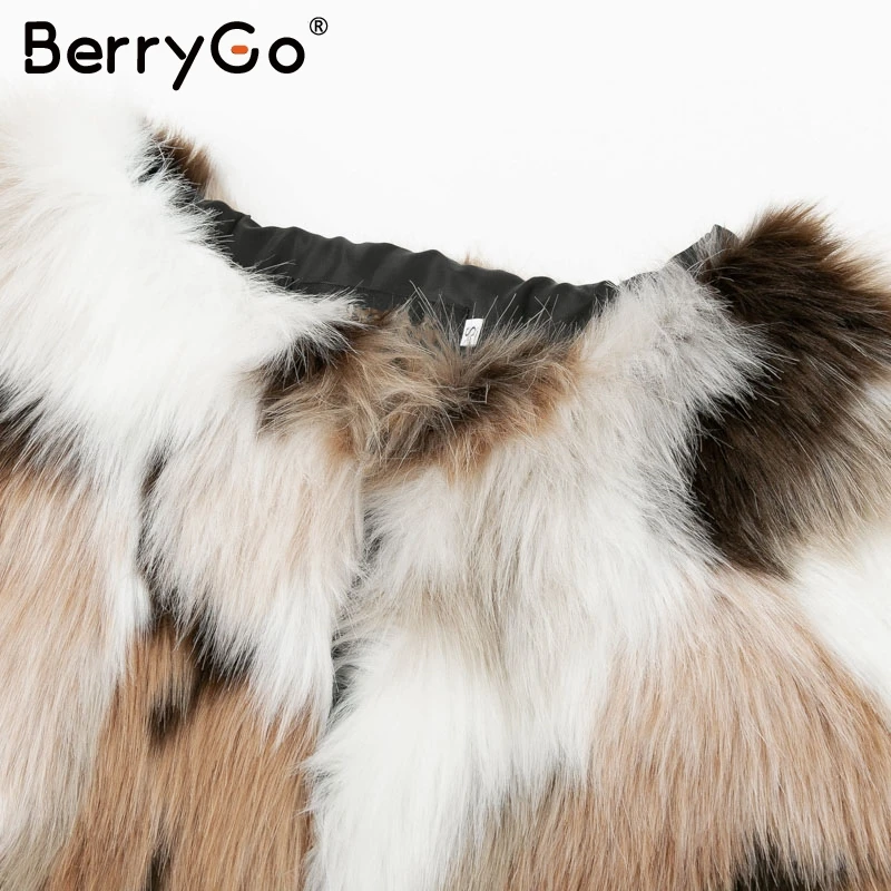BerryGo новые зимние пальто из искусственного меха с v-образным вырезом на пуговицах женские элегантные пушистые куртки с длинным рукавом Женские офисные повседневные Большие размеры