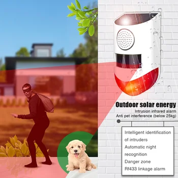 

Garden Outdoor Waterproof Motion Sensor Warning Security Factory LED Alarm Light Solar Powered Farm Wall Home Safety Patio