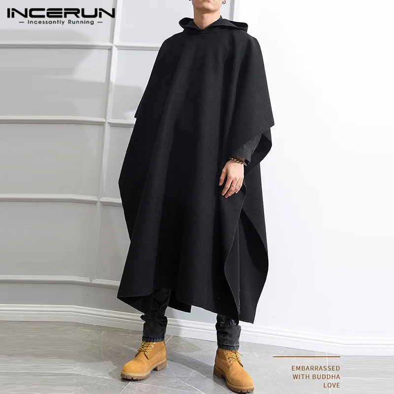 Fashion Men Long Cloak Coats Hooded Cape Solid Color Loose 2020 Streetwear Punk Windproof Men's Trench Winter Poncho INCERUN 7 Fashion Men Long Cloak Coats Hooded Cape Solid Color Loose 2020 Streetwear Punk Windproof Men's Trench Winter Poncho INCERUN 7