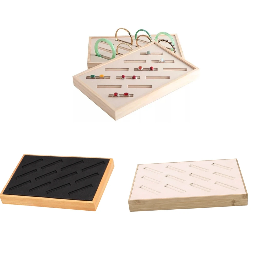 Bamboo Wood Jewelry Display Stand Slots for Bracelet Ring Organizer 