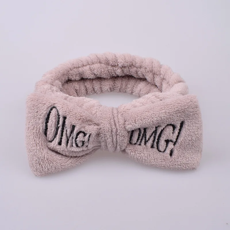 Коричневый Новинка, мягкий бантик из кораллового флиса с надписью OMG для женщин и девочек, милый держатель для волос, повязки для волос, головные уборы, аксессуары для волос - Цвет: Коричневый