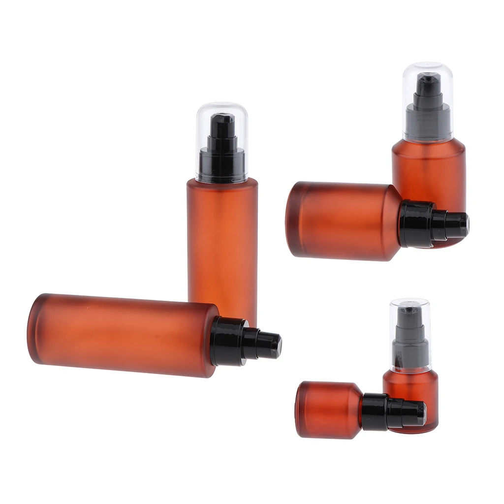 6pcs Empty Pump Bottle Refillable Amber Glass Lotions Bottle 100ml/60ml/15ml Empty Pump Dispenser Bottle