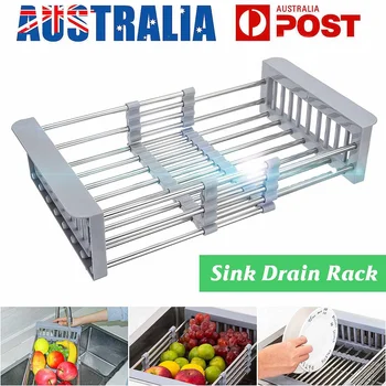 

Stainless Steel Length Retractable Storage Baskets Draining Rack Kitchen Sink Plate Dish Tableware Shelf Water Filter Drainer