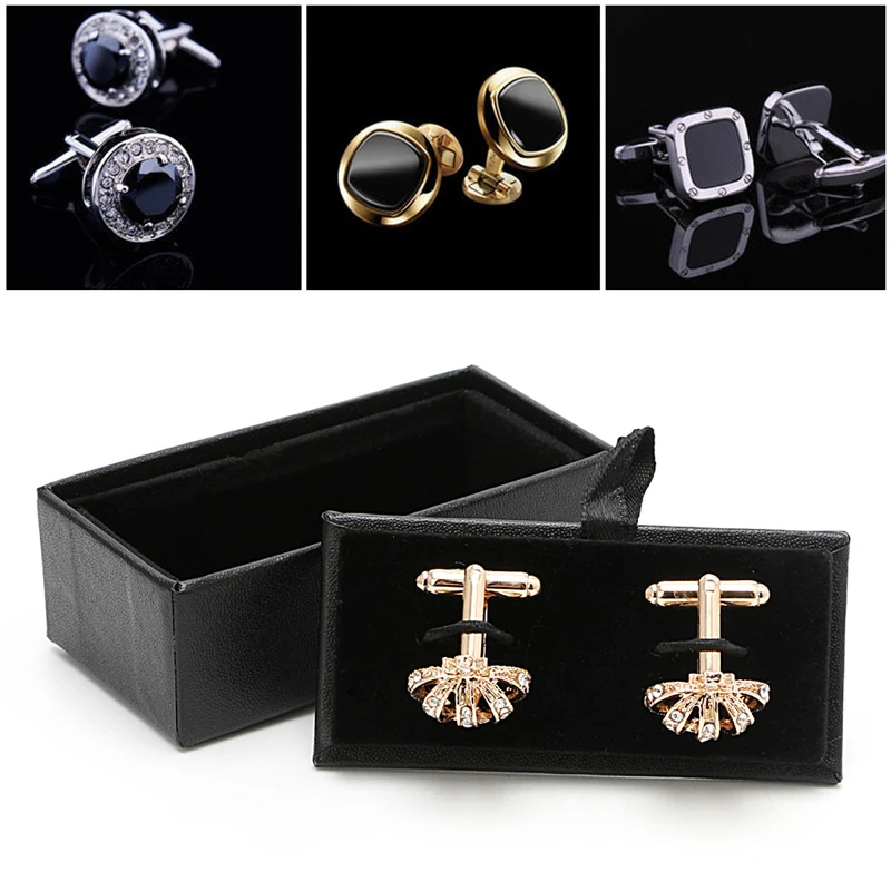 

1 Pc Men Cufflinks Tie Clip Ring Storage Box Faux Leather Organizer Display Cuff Case