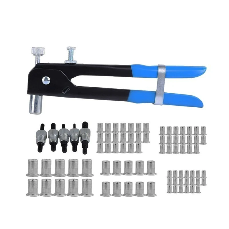 Realmote DIY 86pcs Heavy Hand Riveters Rivet Nut Gun Set Threaded Blind Insert Riveting Kit Nail Household Repair Tool Screw