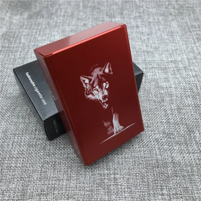 Customized Ultra-Thin Tiger Totem Aluminum Cigarette Case with Laser Engraving