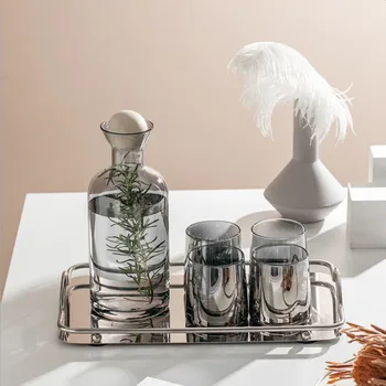 

Cold Kettle Water Cup Home Set Nordic Light Luxury Creative Glass Water Bottle Lemon Juice Tie Pot With Tray 1Set