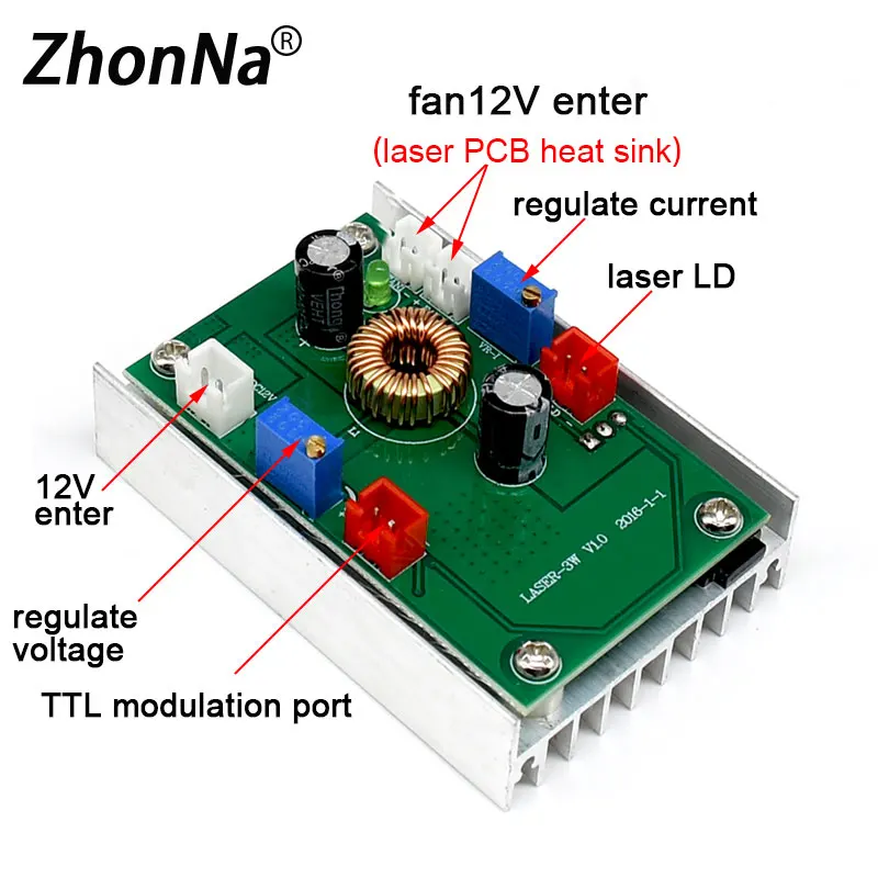 Laser with Board PCB Circuit Board ForRed/Green/Blue100 to 5000mW High-Power Laser Drive With TTL Laser With Board  DC 12V Input drive circuit board 0 800ma adjust for 532nm 650nm 780nm 808nm 980nm laser diode