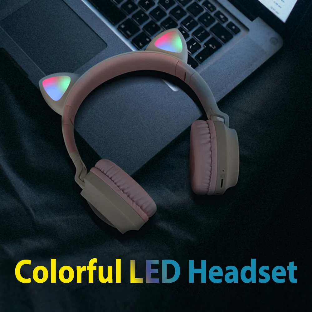 Colorful Lights Cat Ear Wireless Bluetooth Headphones Luminous Head mounted Headset Portable Folding TF Card 3 5mm Plug With Mic