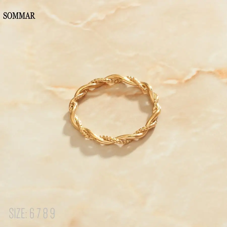 SOMMAR Новое поступление! Золотое Vermeil размер 6 7 8 женские кольца Переплетенные линии