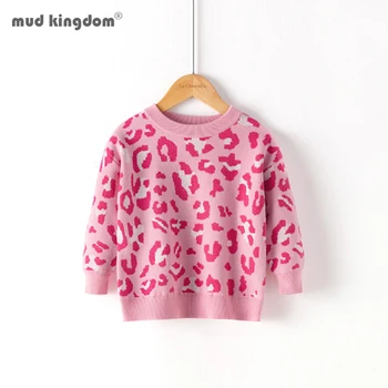 

Mudkingdom Girls Sweater Long Sleeve Crew-Neck Pullover Knit Sweaters Cheetah Pattern Girls Winter Clothes