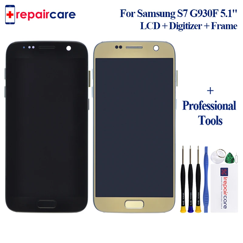 5,1 ''Супер AMOLED ЖК-дисплей с рамкой для SAMSUNG Galaxy S7 плоский дисплей G930 G930F сенсорный экран дигитайзер