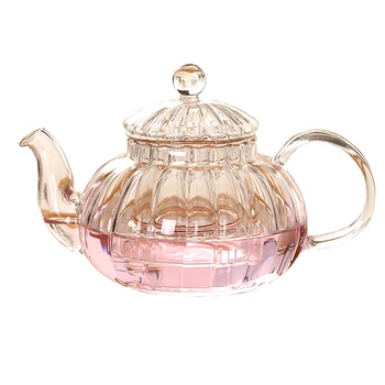 

600ml Striped pumpkin shape flower teapot,Heat Resistant Glass Pot,Flower TeaCup Glass Teapot with Infuser Tea Leaf Herbal