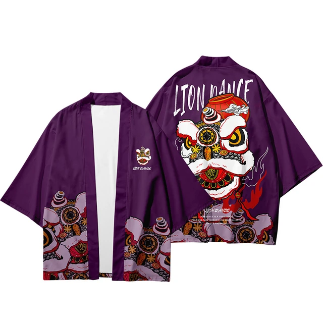 Bebovizi Japanese Style Cat Samurai Kimono Streetwear Men Women Cardigan Japan Harajuku Anime Robe Anime Clothes 2020 Summer 1008-purple
