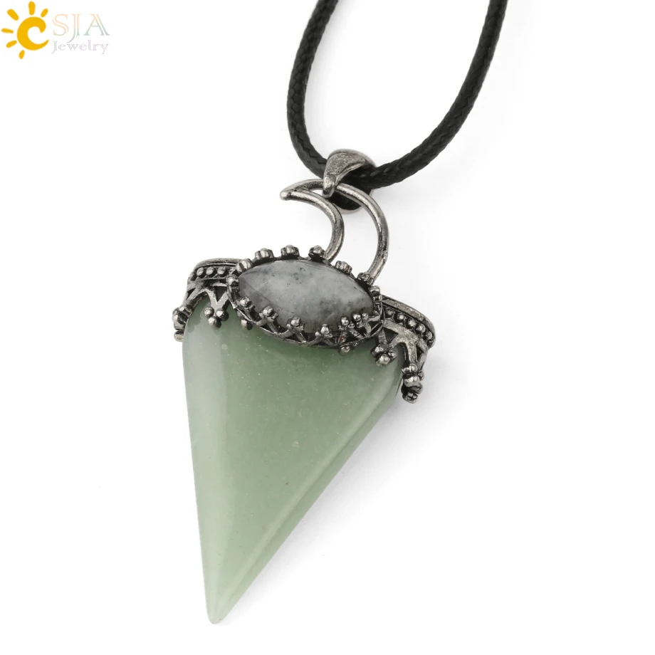 Aventurine Chain CSJA, натуральная треугольная Подвеска из камня, ожерелье, античный серебряный цвет, корона, Луна, лабрадорит, геометрический, для женщин и мужчин, Трендовое ювелирное изделие G324 - Окраска металла: Aventurine Chain