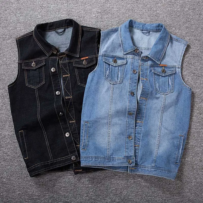 KIOVNO Fashion Men Casual Denim Vest Solid Color Loose Waistcoats For Male Sleeves Jeans Jackets Plus Size M-8XL  (3)