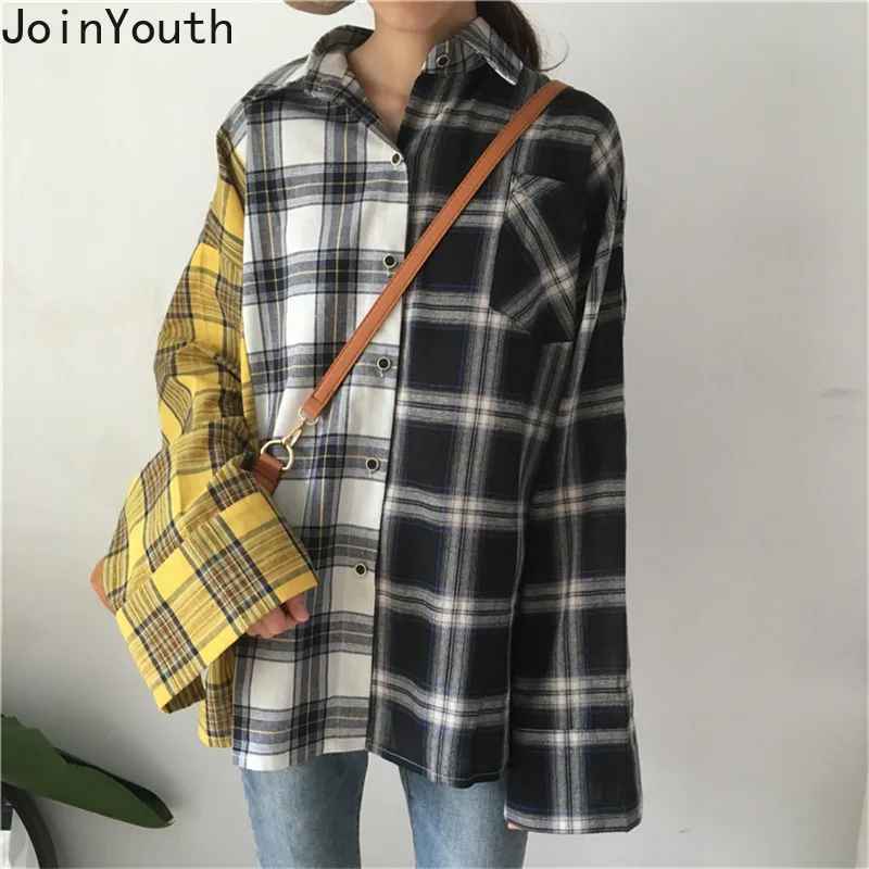 JoinYouth винтажные клетчатые свободные рубашки 2020 весенние контрастные цвета BF