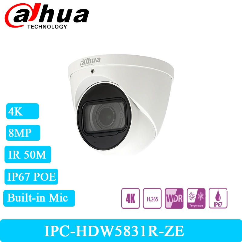 Dahua 8MP IP-камера Φ 4K WDR IR50m Eyeball POE 2 7 мм ~ 12 Моторизованный объектив dahua 8mp IP67 |