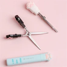 Ciseaux en forme de stylo patte de chat mignon, papeterie pour étudiant et enfant, coupe papier, couteau utilitaire, ciseaux de poche portables