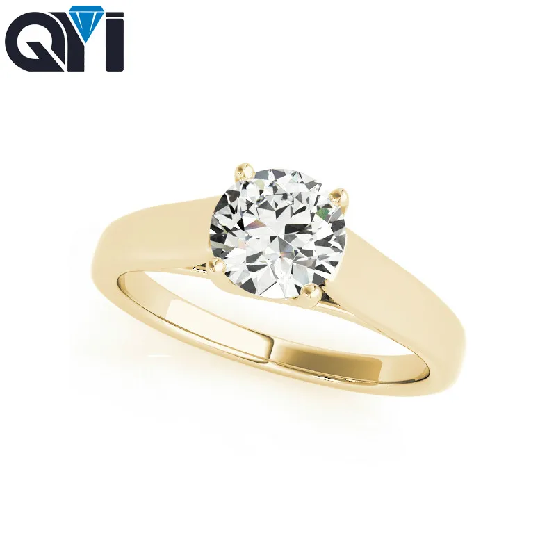 14k Yellow Gold 1 Carat Solitaire Engagement Ring For Round Cut Moissanite Wedding Rings Customized Jewelry