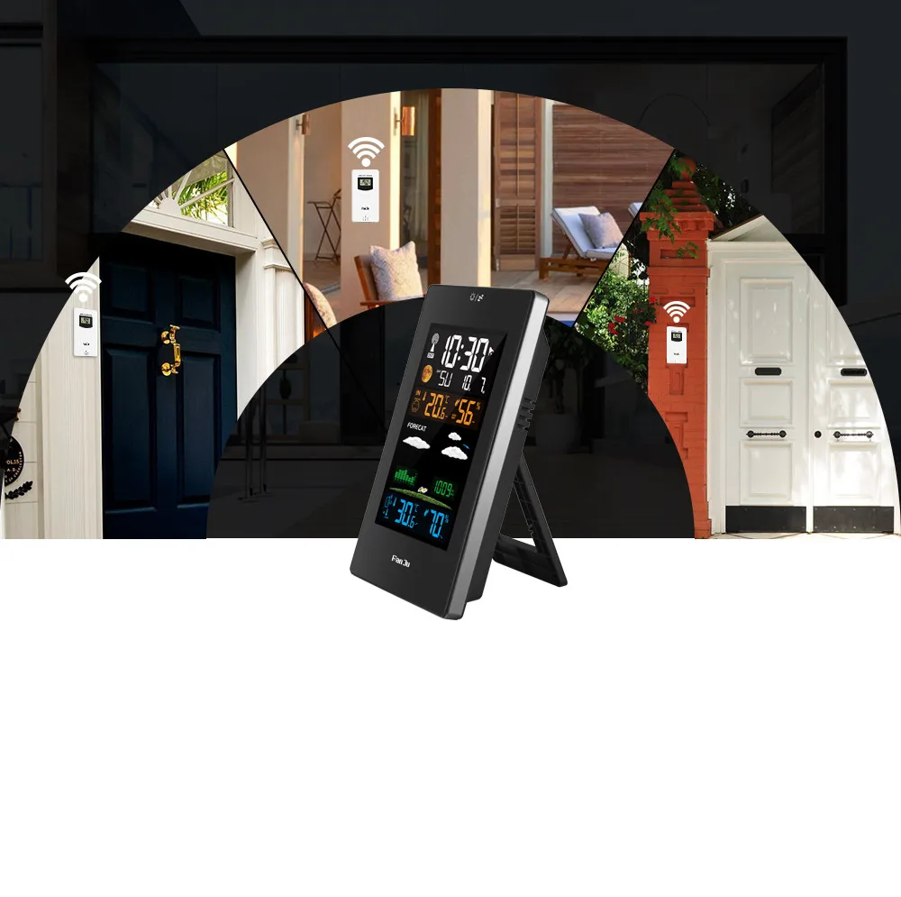 FanJu FJ3389 настольные часы метеостанция Цифровой термометр гигрометр беспроводной датчик ЖК-дисплей календарь с европейской вилкой/USB