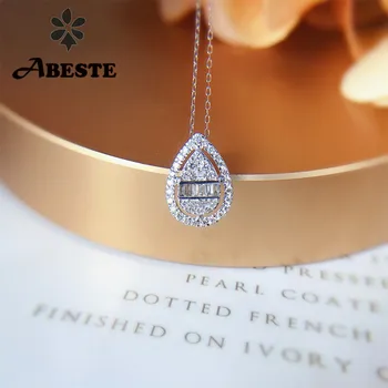شراءANI 18K الصلبة الأبيض حلية ذهبية قلادة ريال الطبيعية الماس غرامة مجوهرات النساء المشاركة قلادة هدية عيد ميلاد شكل الكمثرى