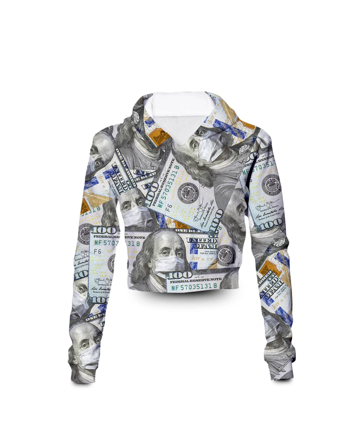 

Custom Made Money Mask 3D Sublimation Print Women Clothing Plus Size Crop Hoodies