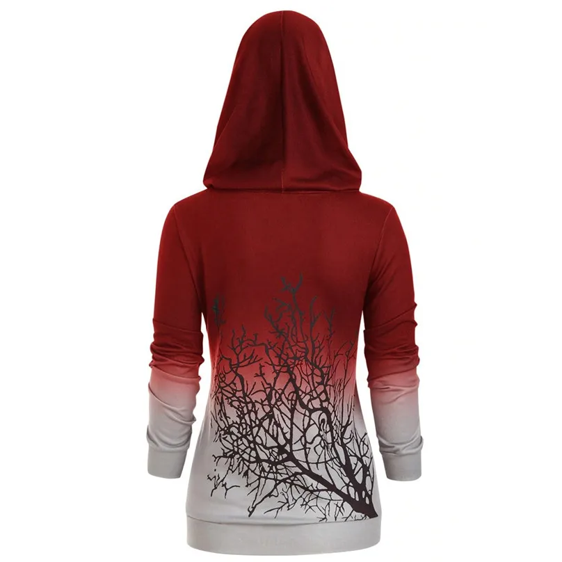 Halloween Tree Print Long Hoodies Women Convertible Collar Sweatshirt Ladies Long Sleeve Hoody Oversize Sudadera Mujer 40SEP1819